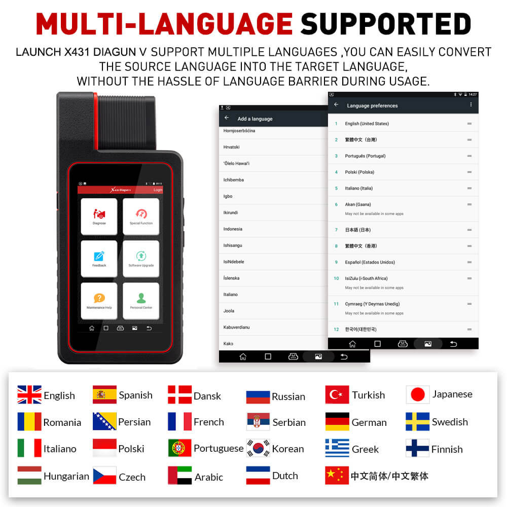 Launch X431 Diagun V support More Languages